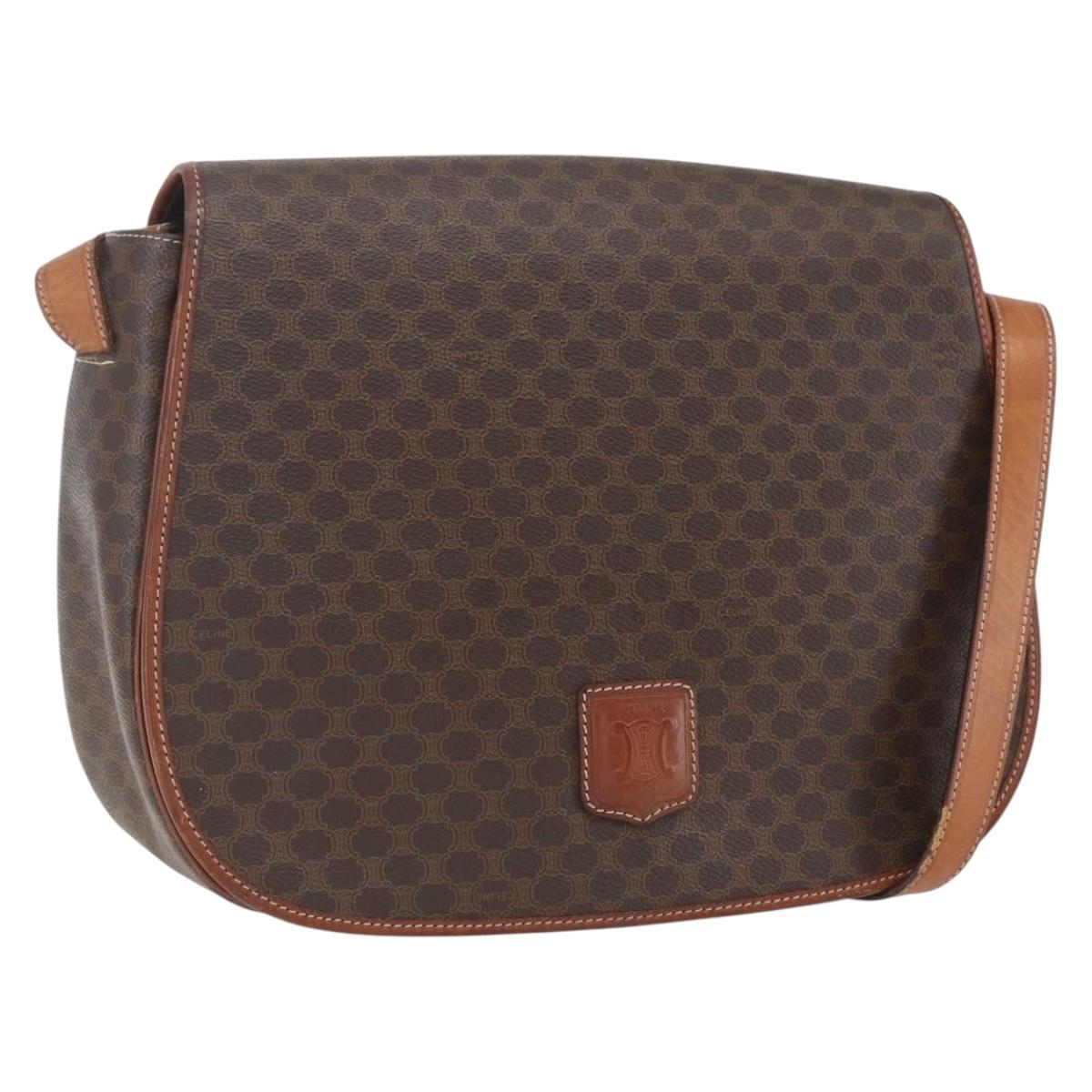 CELINE Macadam Canvas Shoulder Bag PVC Leather Brown Gold Auth SW1892
