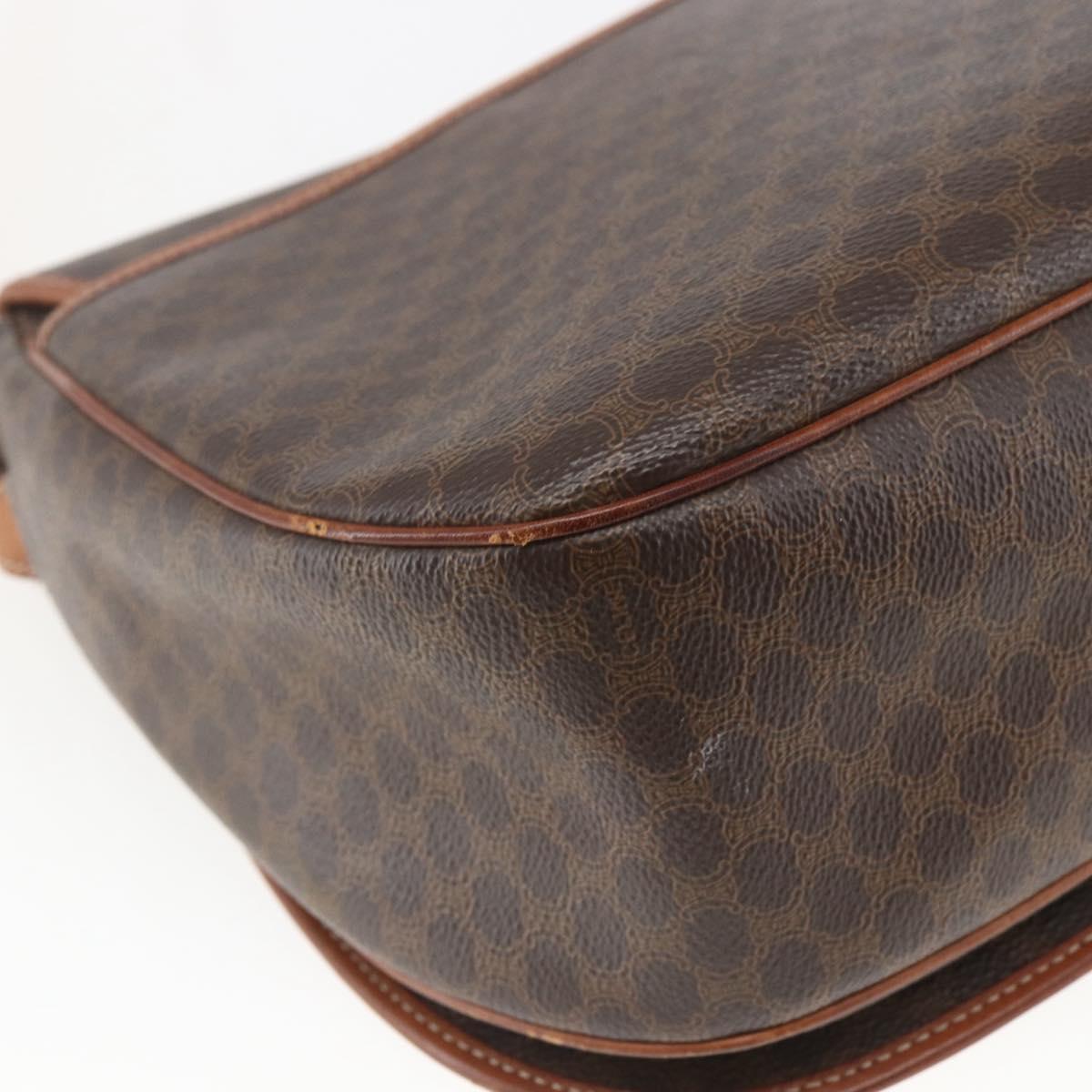 CELINE Macadam Canvas Shoulder Bag PVC Leather Brown Gold Auth SW1892
