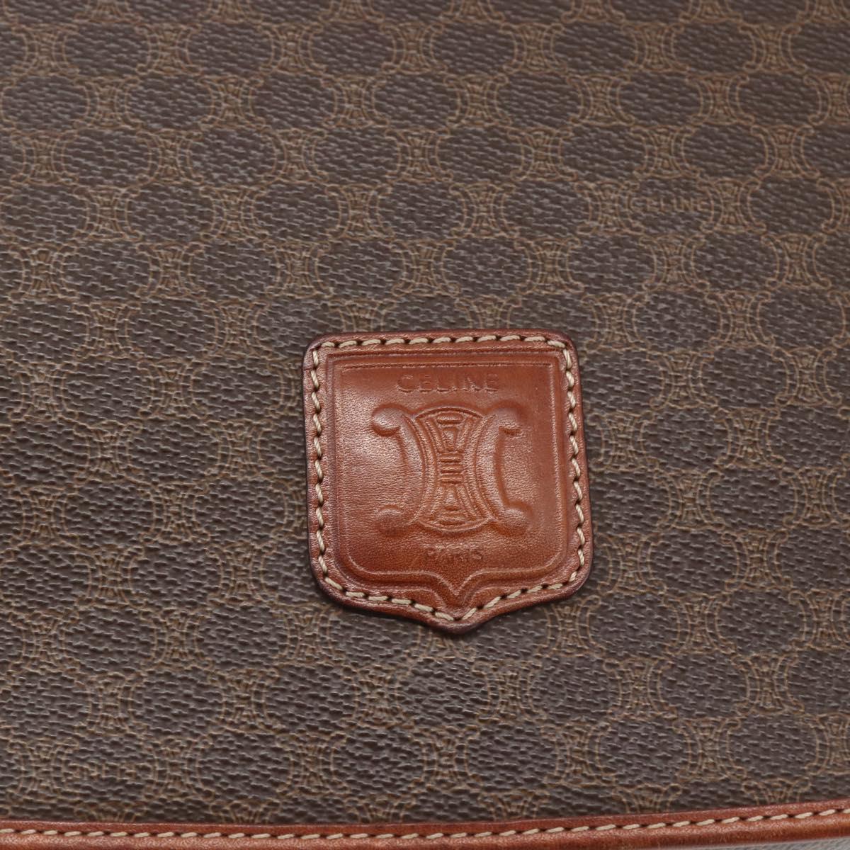 CELINE Macadam Canvas Shoulder Bag PVC Leather Brown Gold Auth SW1892