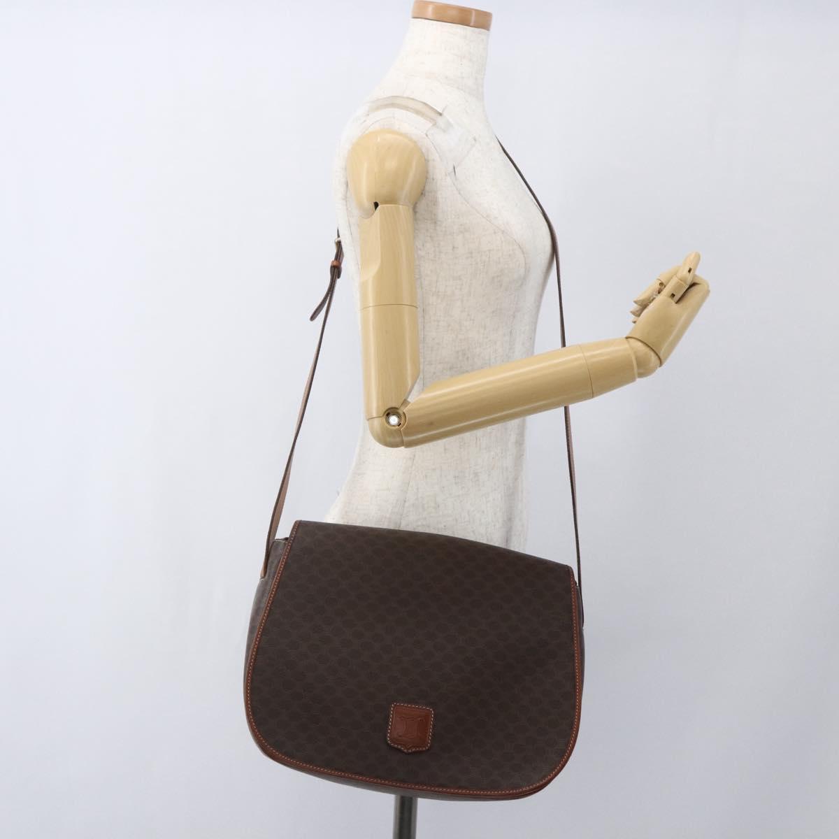 CELINE Macadam Canvas Shoulder Bag PVC Leather Brown Gold Auth SW1892