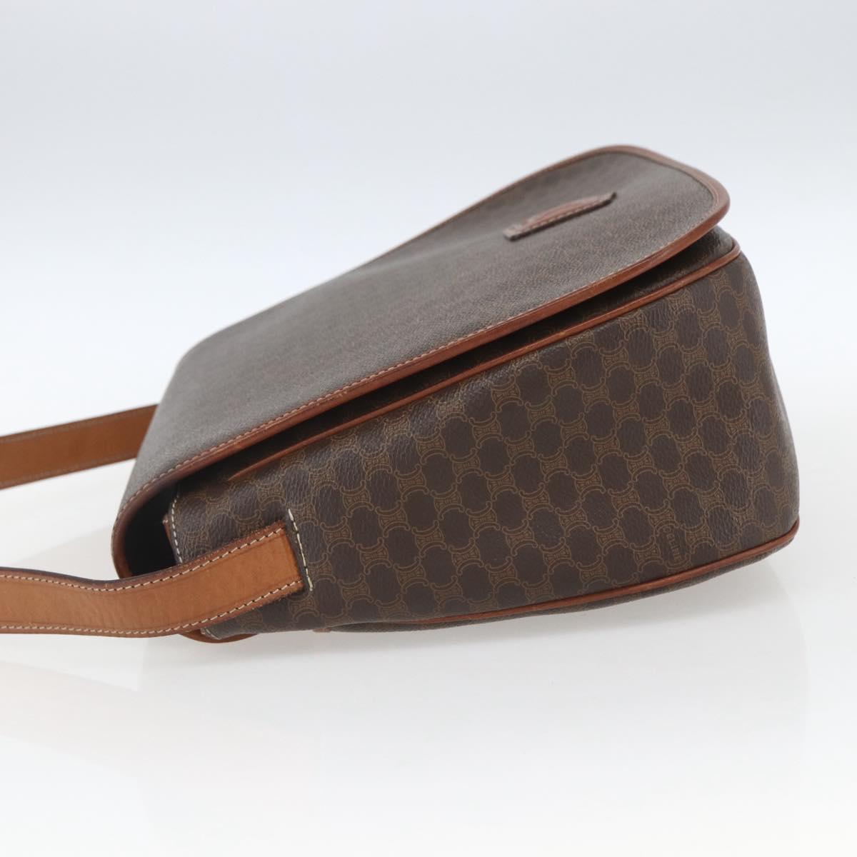 CELINE Macadam Canvas Shoulder Bag PVC Leather Brown Gold Auth SW1892