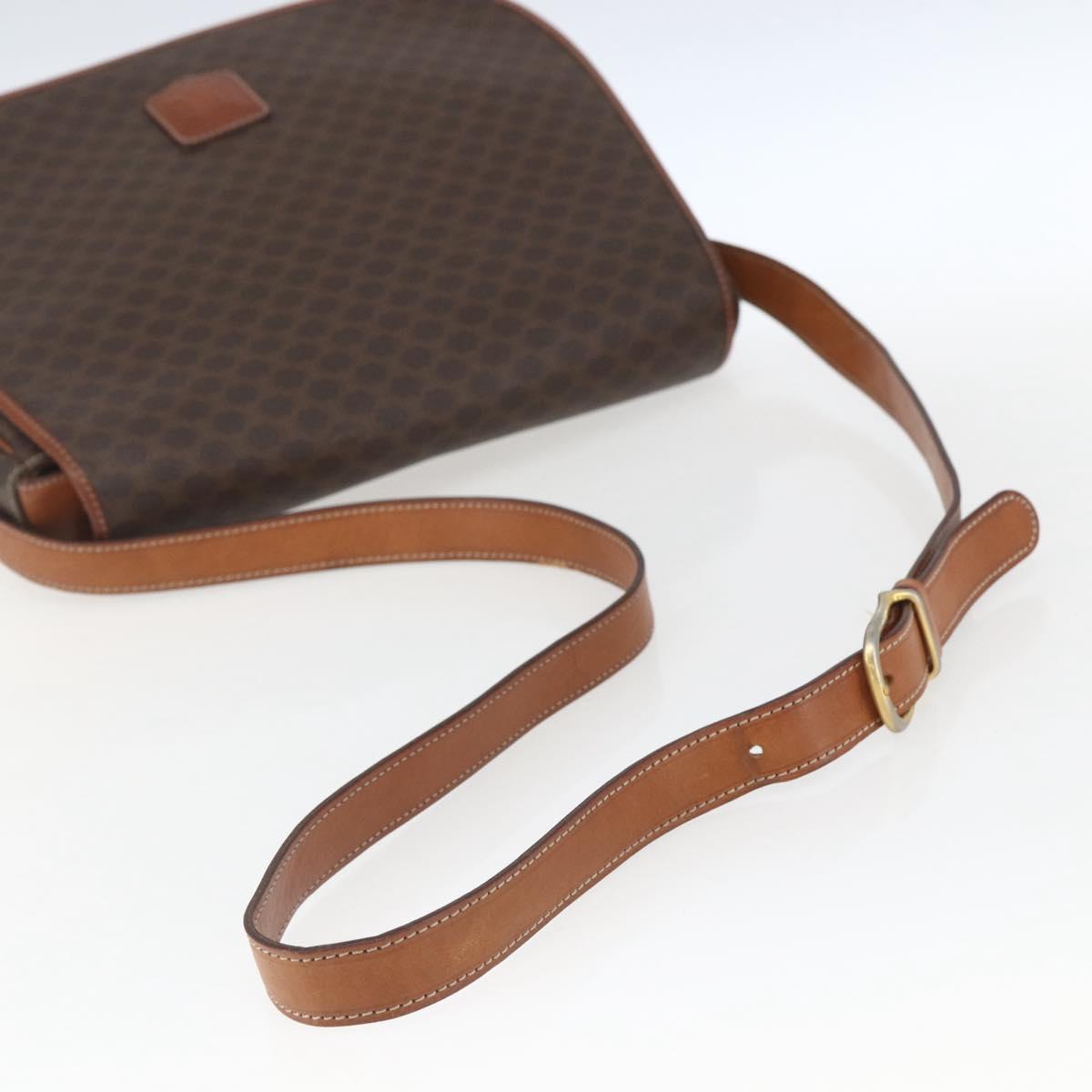 CELINE Macadam Canvas Shoulder Bag PVC Leather Brown Gold Auth SW1892