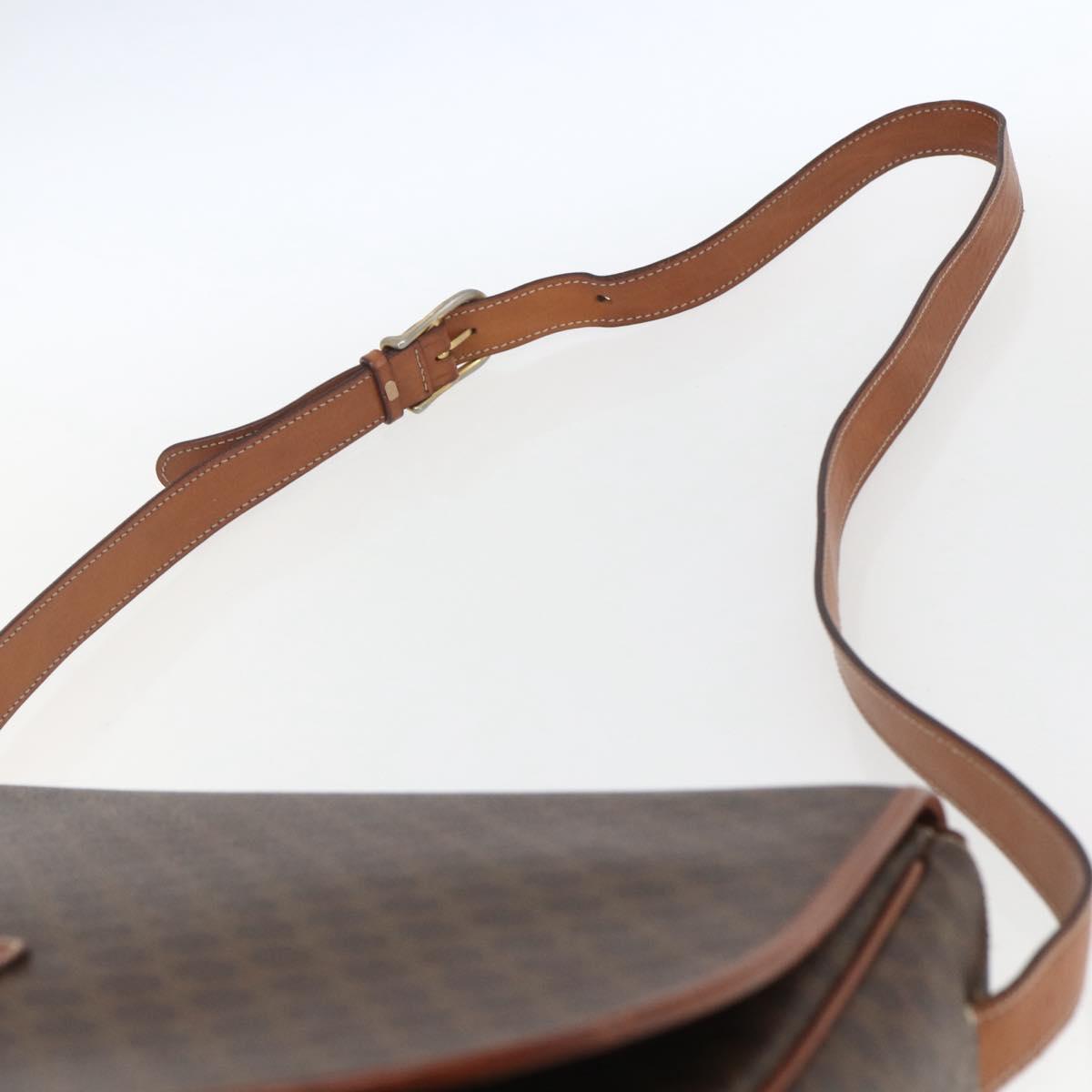 CELINE Macadam Canvas Shoulder Bag PVC Leather Brown Gold Auth SW1892