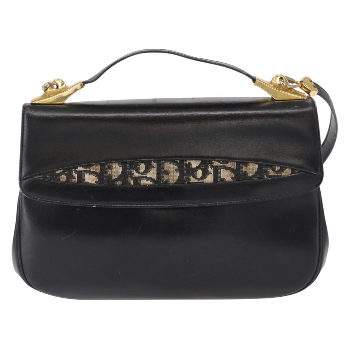 Christian Dior Trotter Canvas Shoulder Bag 2way Black Gold Auth SW1902