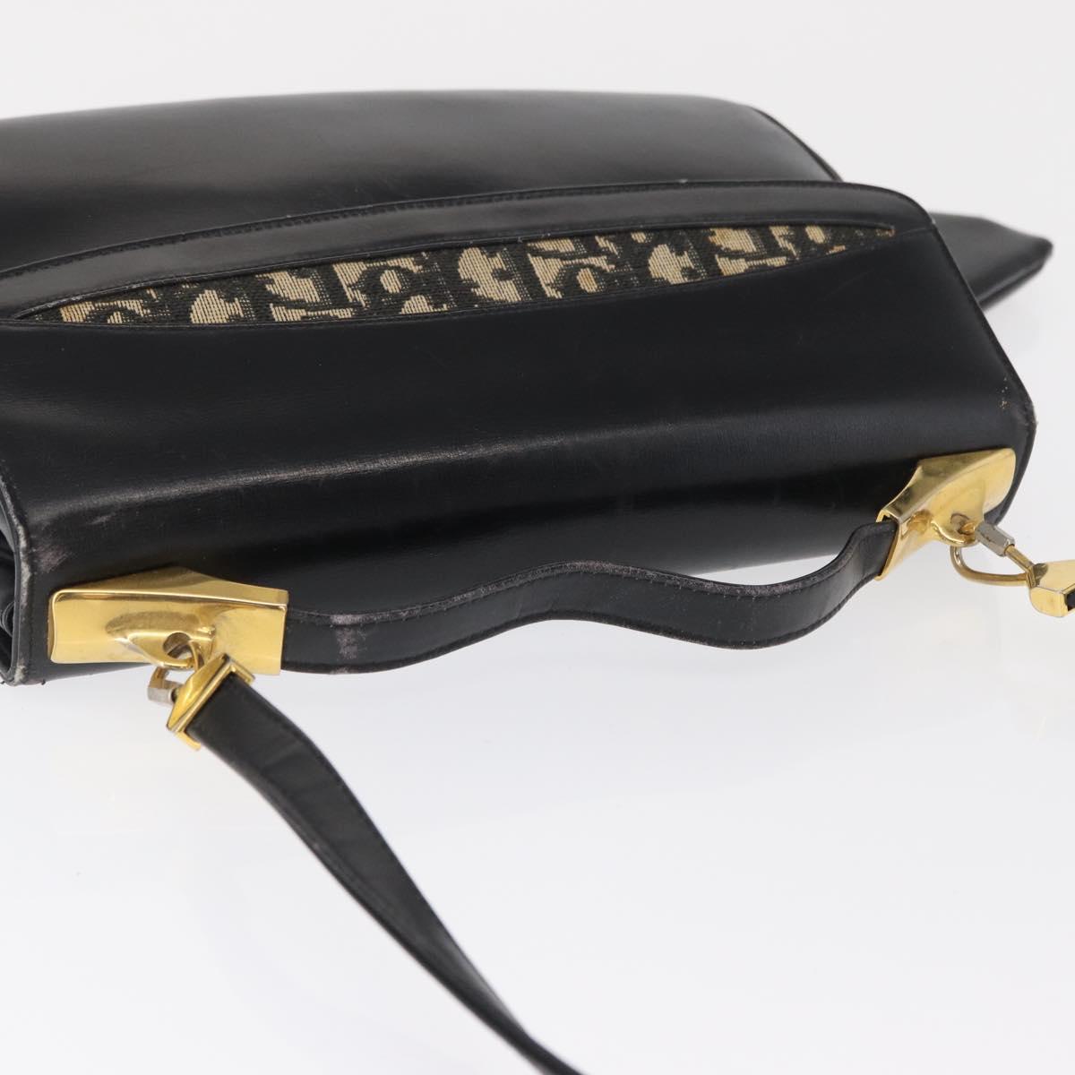 Christian Dior Trotter Canvas Shoulder Bag 2way Black Gold Auth SW1902