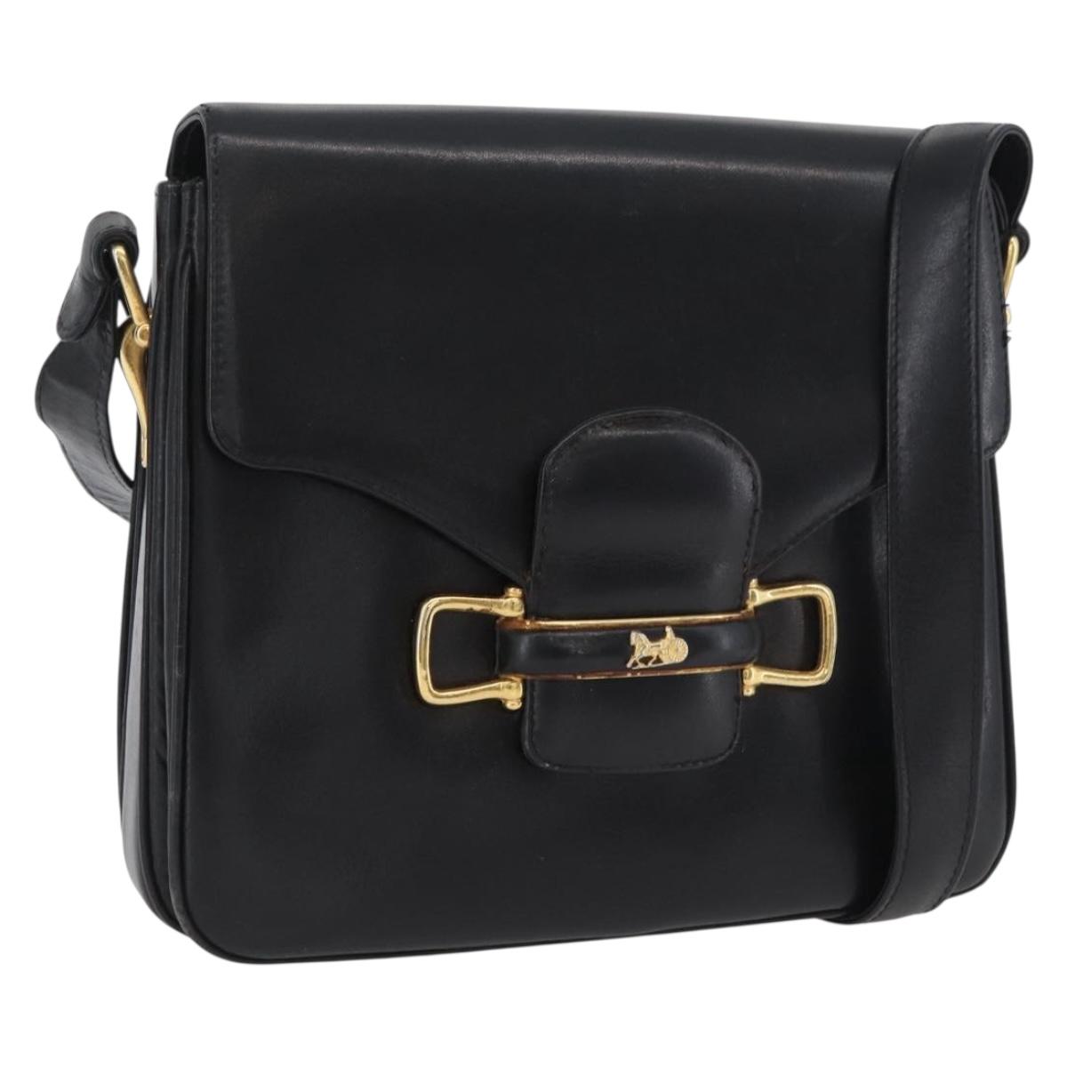 CELINE Horse Carriage Shoulder Bag Leather Black Gold Auth SW1908