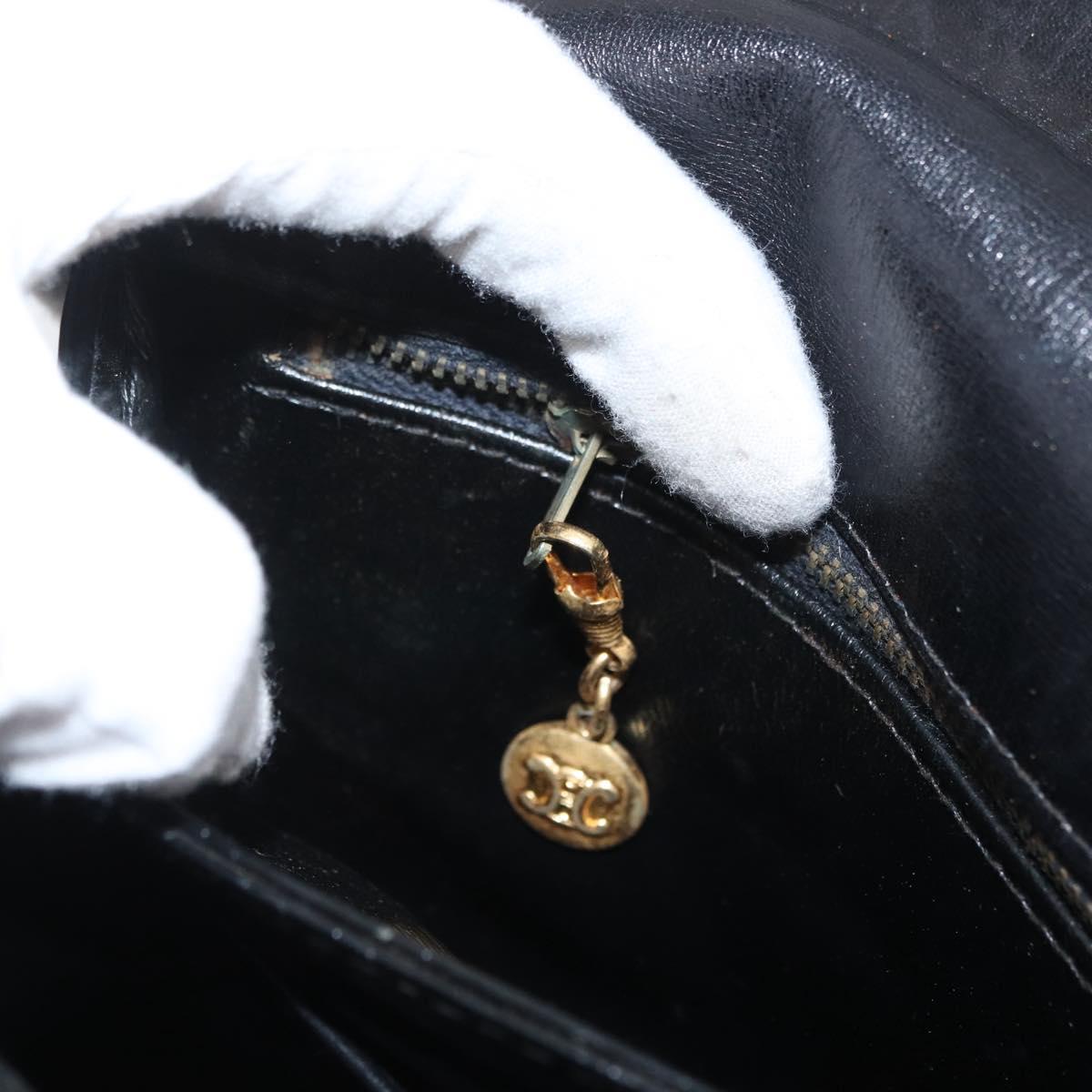 CELINE Horse Carriage Shoulder Bag Leather Black Gold Auth SW1908