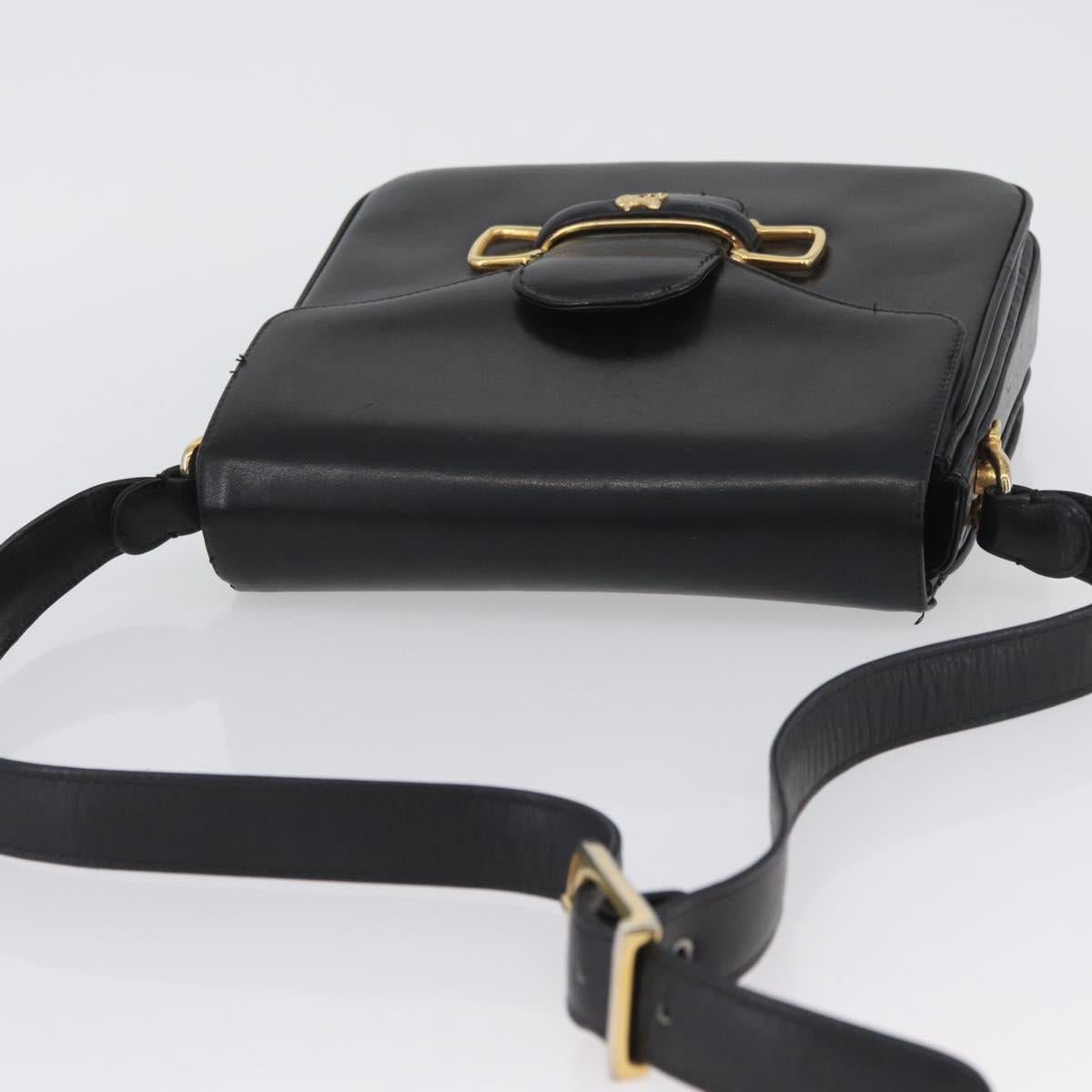 CELINE Horse Carriage Shoulder Bag Leather Black Gold Auth SW1908