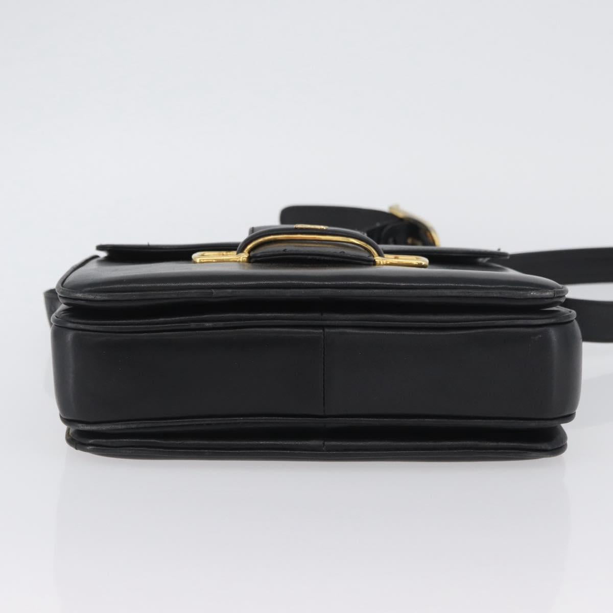 CELINE Horse Carriage Shoulder Bag Leather Black Gold Auth SW1908