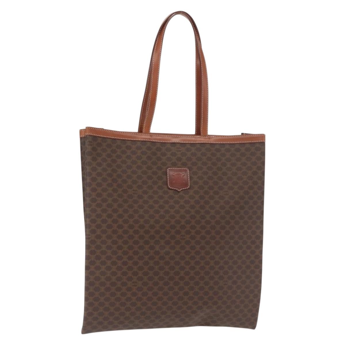 CELINE Macadam Canvas Tote Bag PVC Leather Brown Gold Auth SW1910