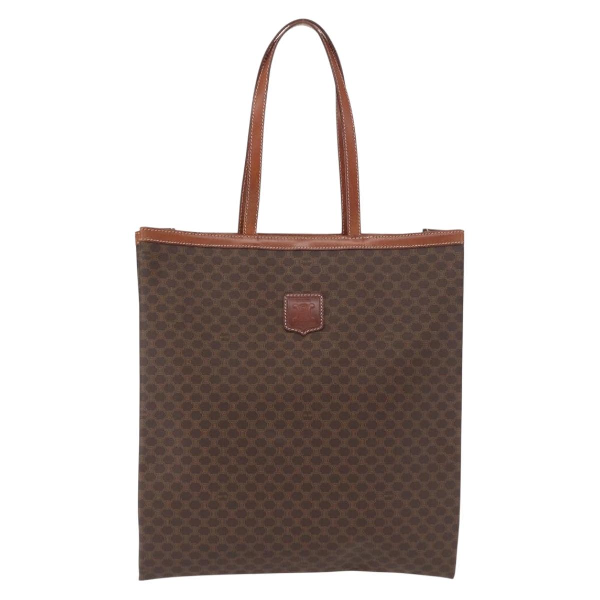 CELINE Macadam Canvas Tote Bag PVC Leather Brown Gold Auth SW1910