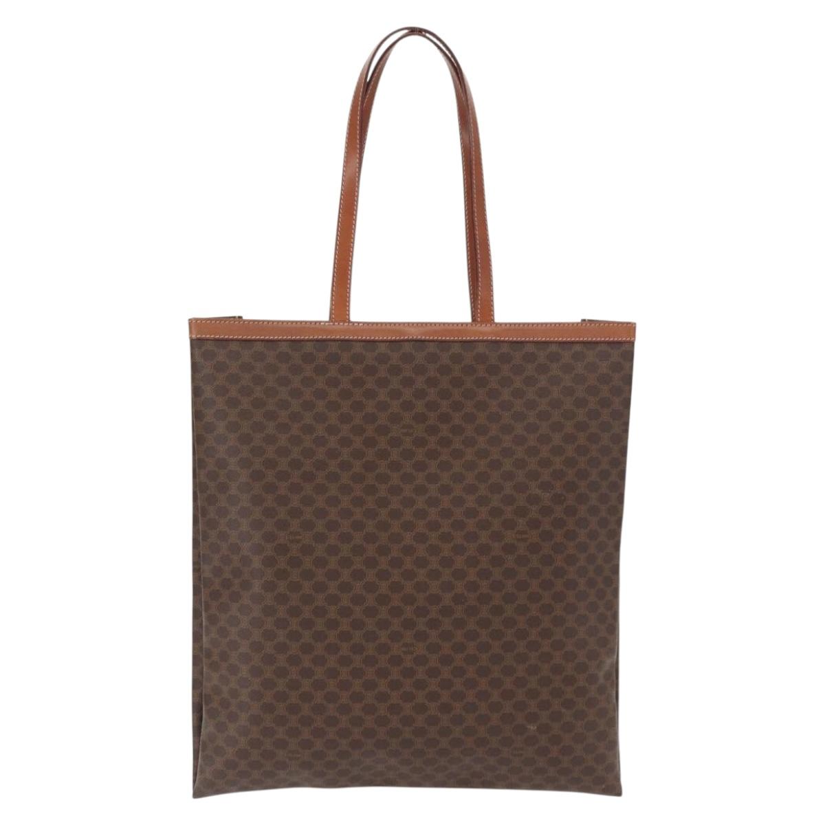 CELINE Macadam Canvas Tote Bag PVC Leather Brown Gold Auth SW1910