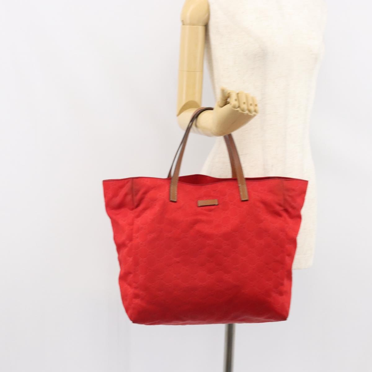 GUCCI GG Nylon Tote Bag Red 282439 Auth SW1916