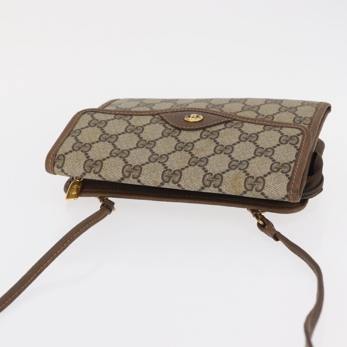 GUCCI GG Supreme Shoulder Bag PVC Beige Gold Auth SW1919