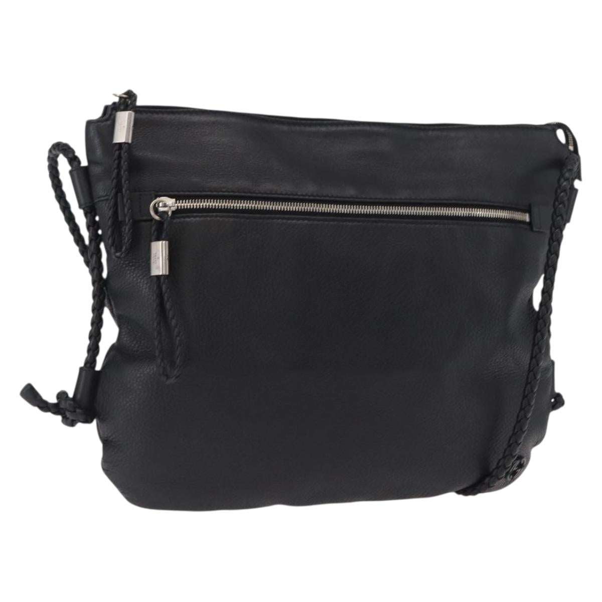 GUCCI Shoulder Bag Leather Black Silver 268244 Auth SW1920