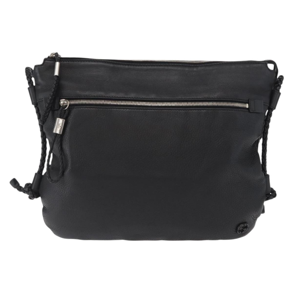 GUCCI Shoulder Bag Leather Black Silver 268244 Auth SW1920