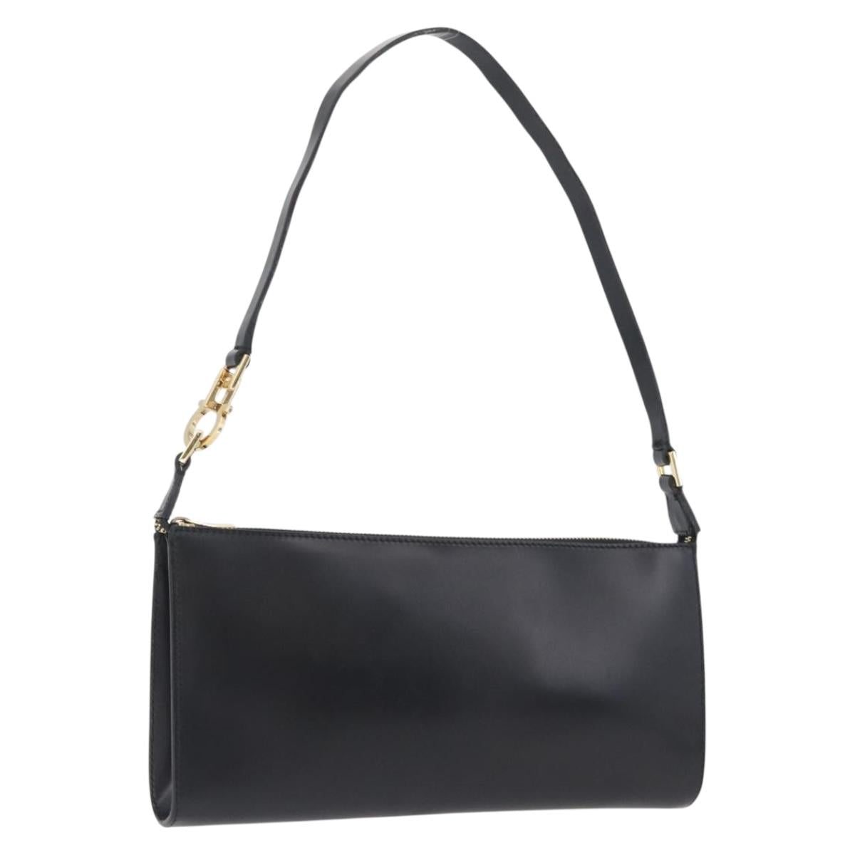 Salvatore Ferragamo Shoulder Bag Leather Black Gold Auth SW1930