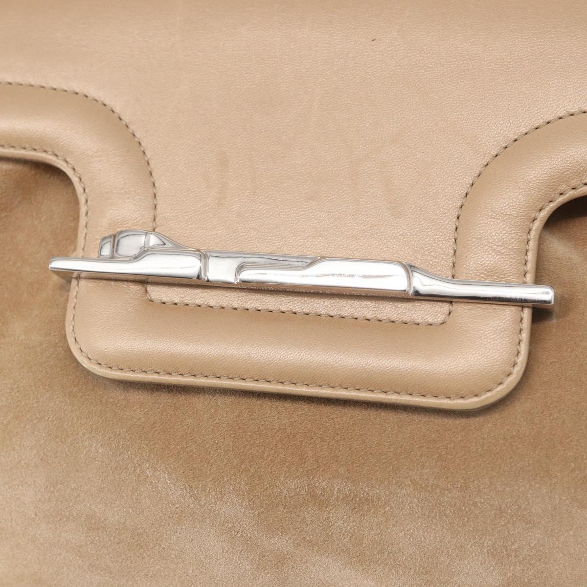 CARTIER Shoulder Bag Suede Beige Silver Auth SW1932