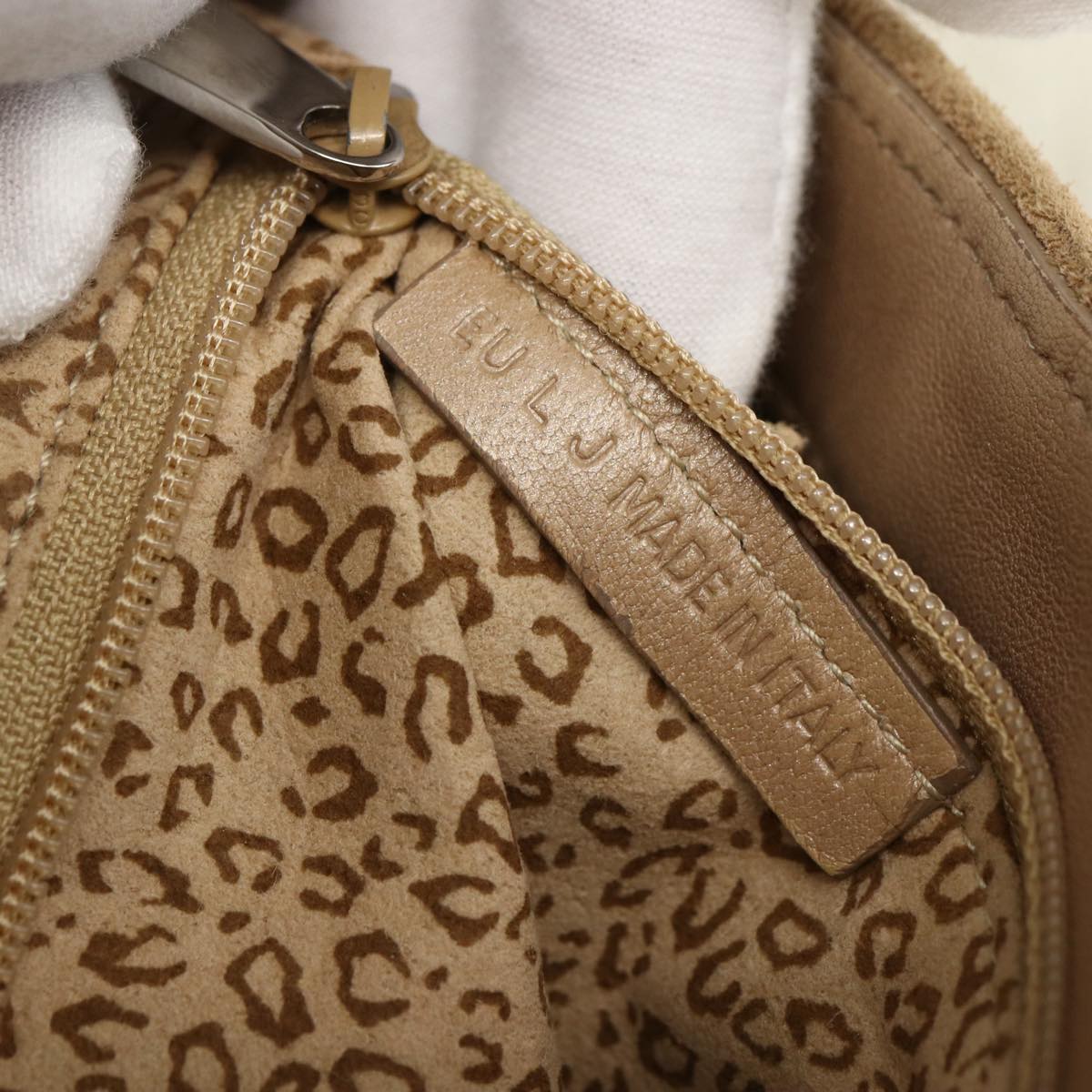 CARTIER Shoulder Bag Suede Beige Silver Auth SW1932