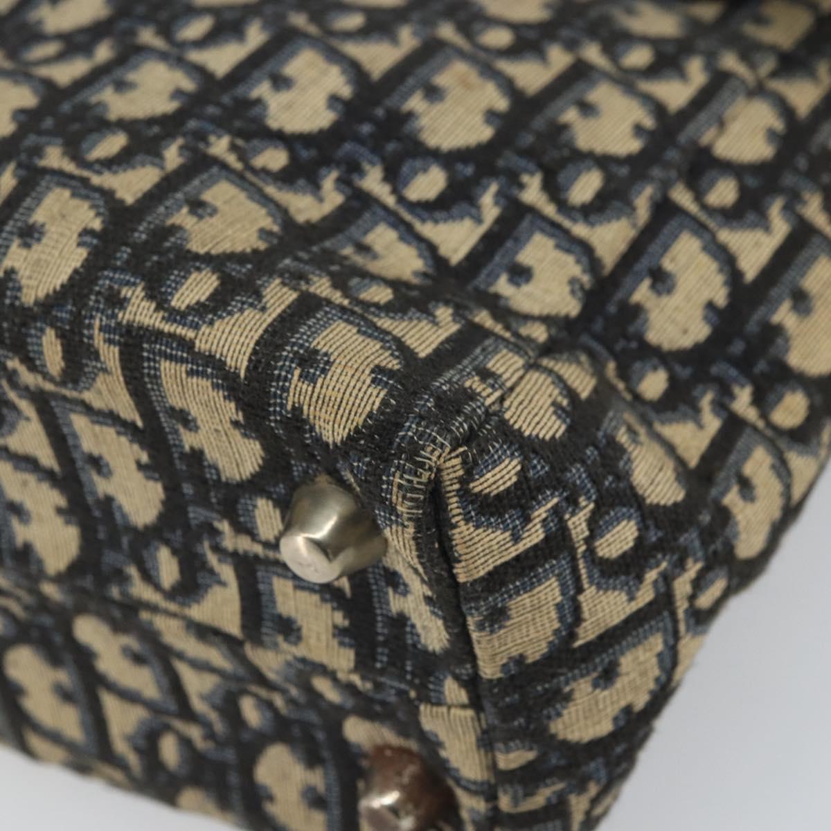 Christian Dior Trotter Canvas Clutch Bag Navy Silver Auth SW1934