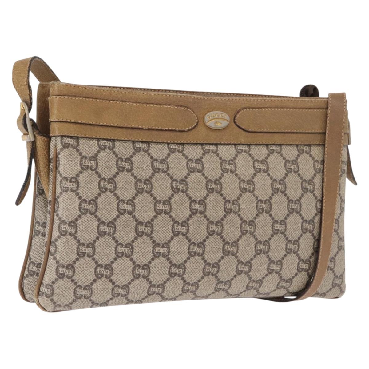 GUCCI GG Plus Supreme Shoulder Bag PVC Beige Gold Auth SW1938