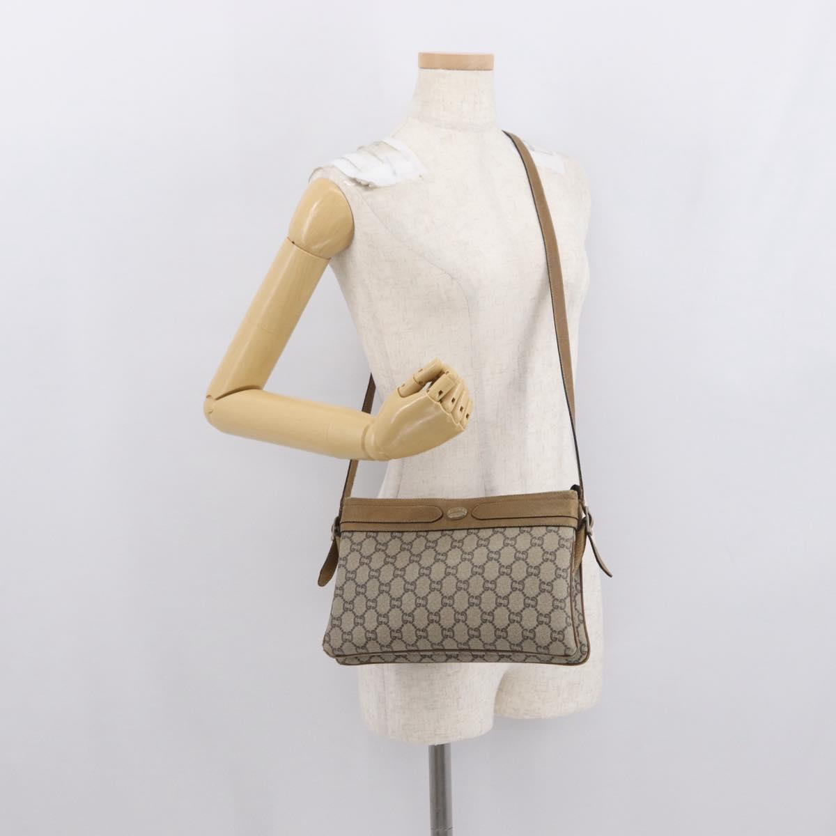 GUCCI GG Plus Supreme Shoulder Bag PVC Beige Gold Auth SW1938