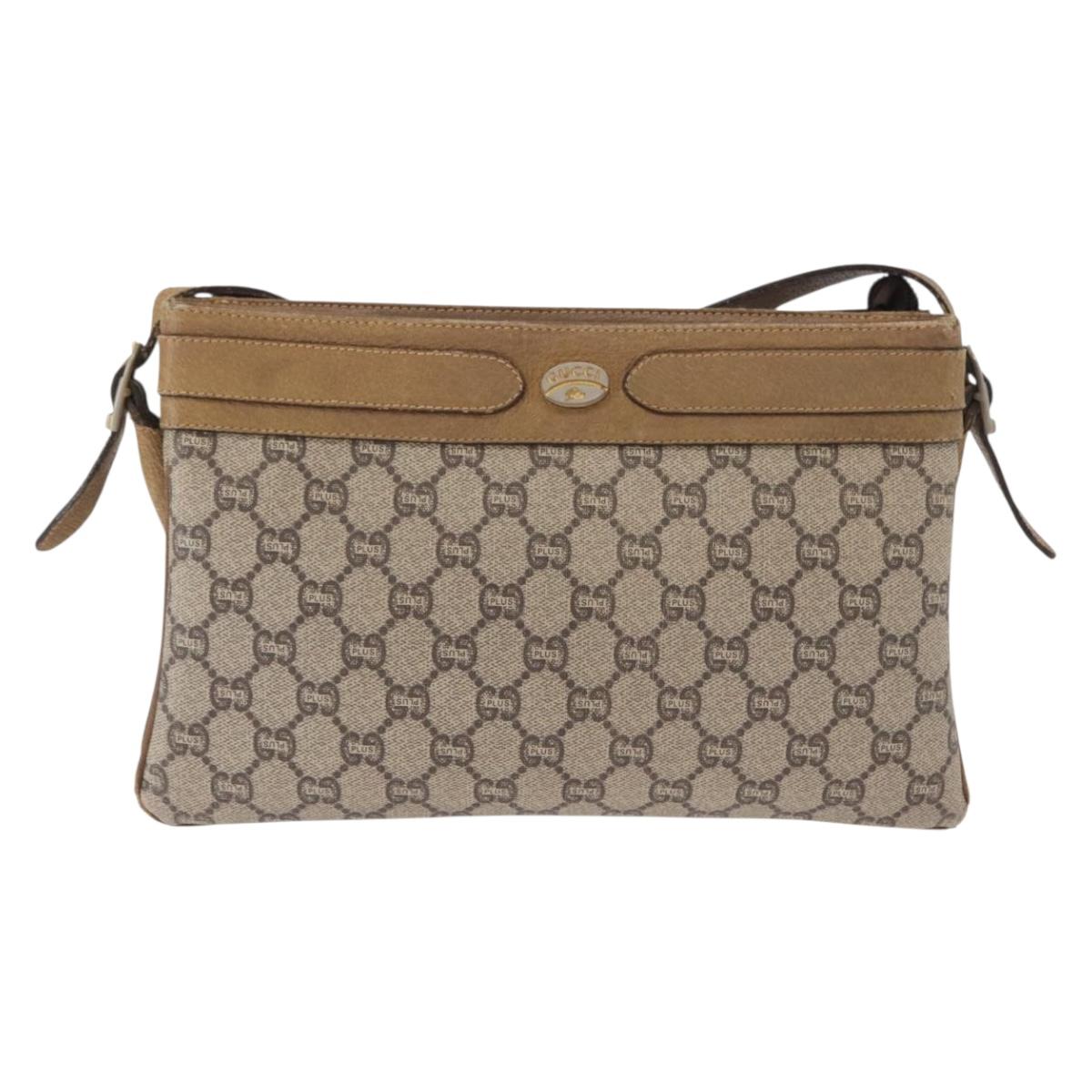 GUCCI GG Plus Supreme Shoulder Bag PVC Beige Gold Auth SW1938
