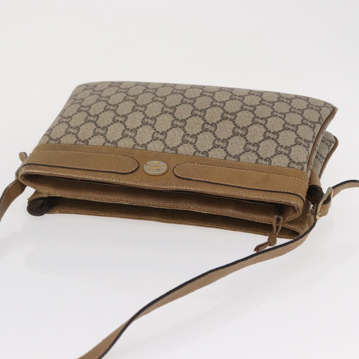 GUCCI GG Plus Supreme Shoulder Bag PVC Beige Gold Auth SW1938