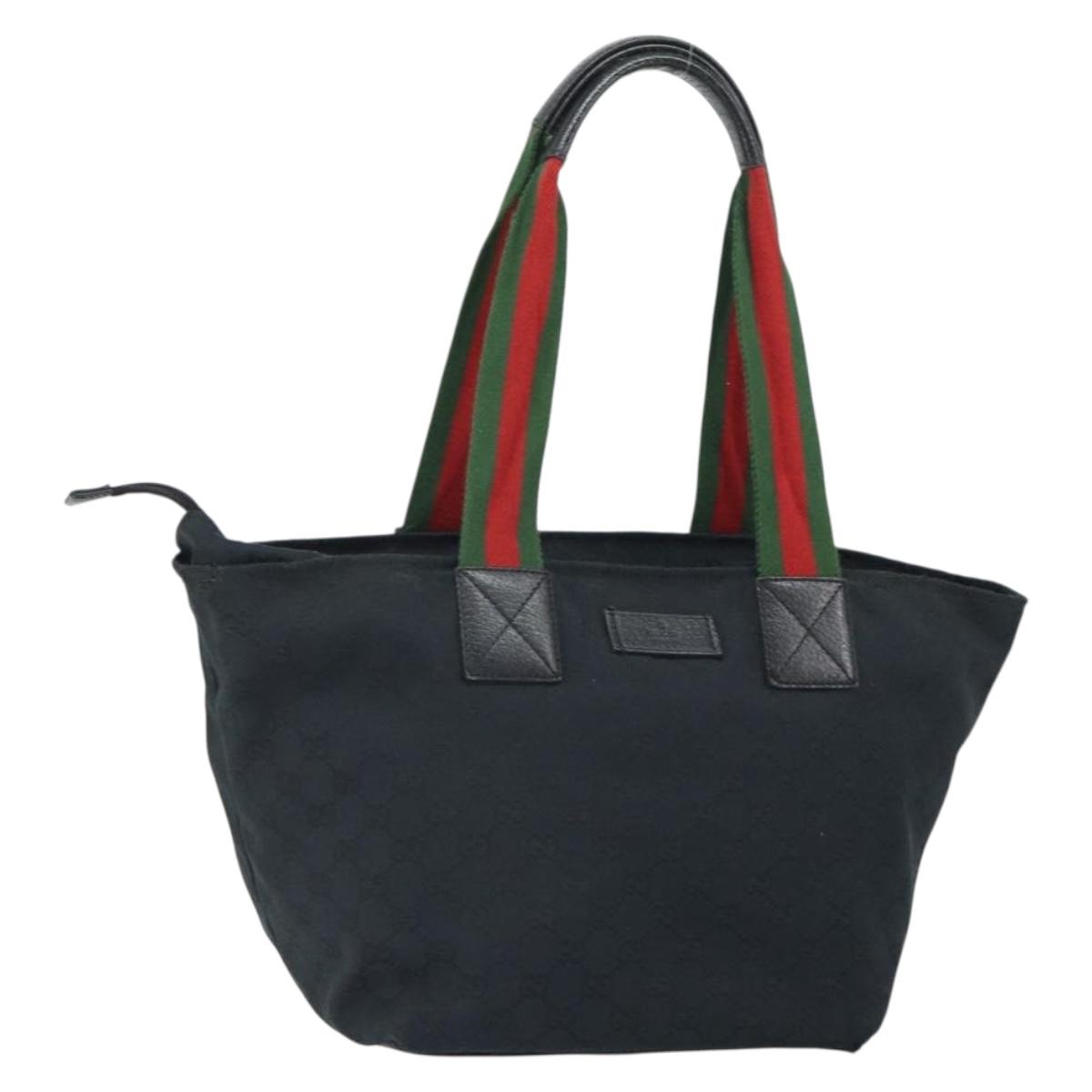 GUCCI GG Canvas Web Sherry Line Tote Bag Black Red 131230 Auth SW1940