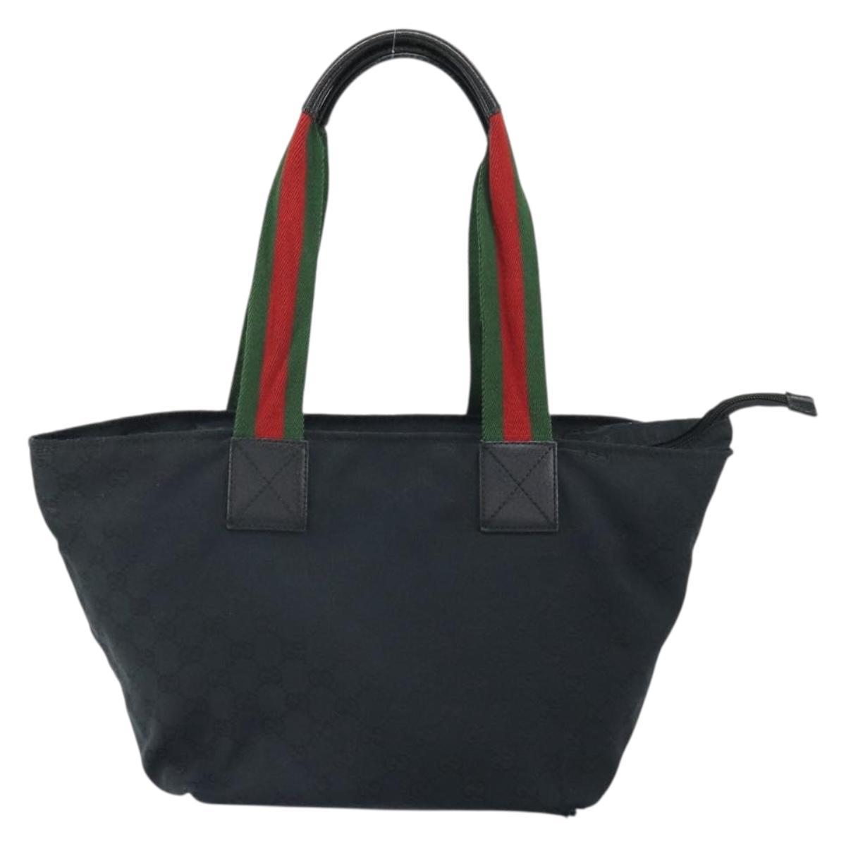 GUCCI GG Canvas Web Sherry Line Tote Bag Black Red 131230 Auth SW1940