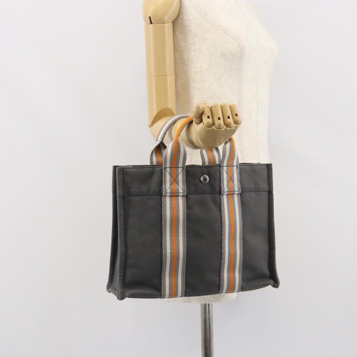 HERMES Fourre Tout PM Hand Bag cotton Gray Orange Auth SW1944