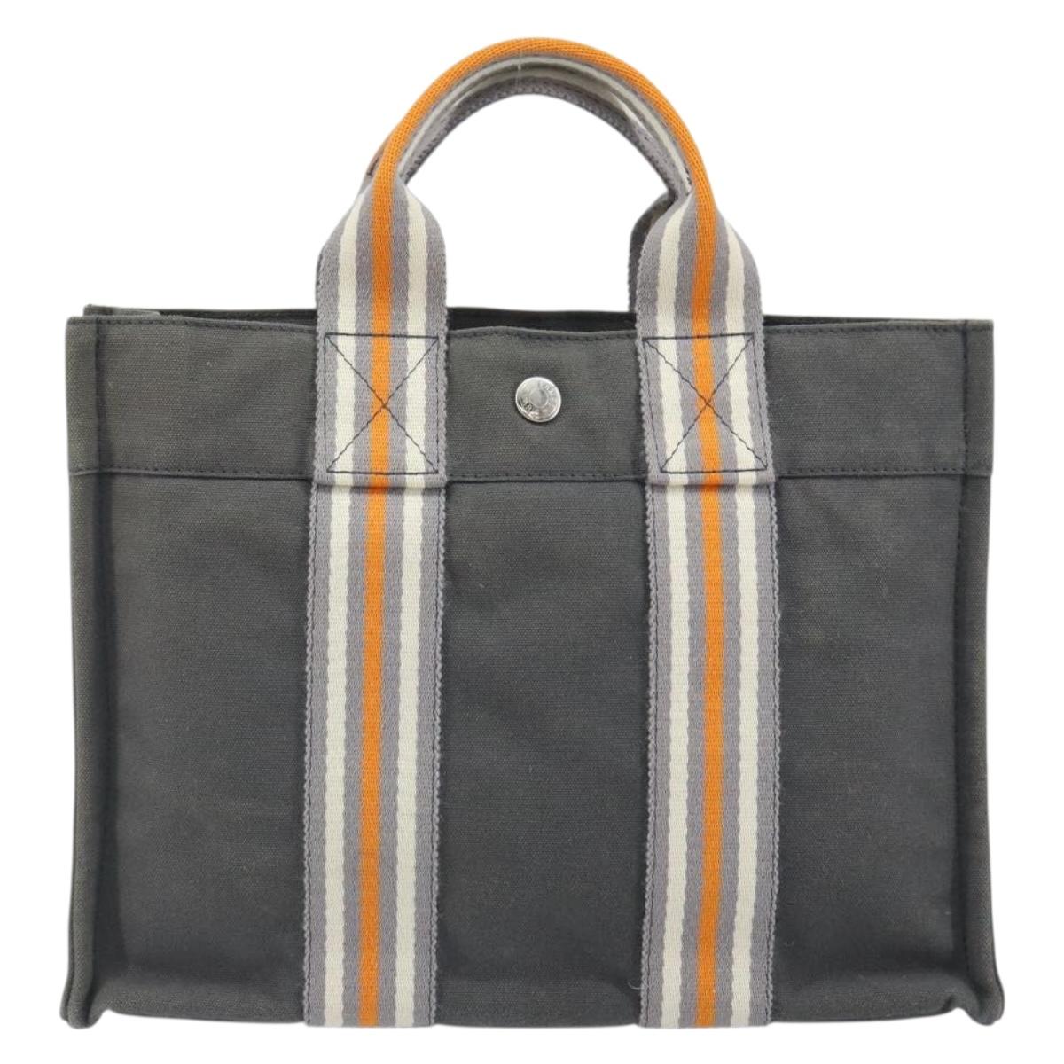 HERMES Fourre Tout PM Hand Bag cotton Gray Orange Auth SW1944