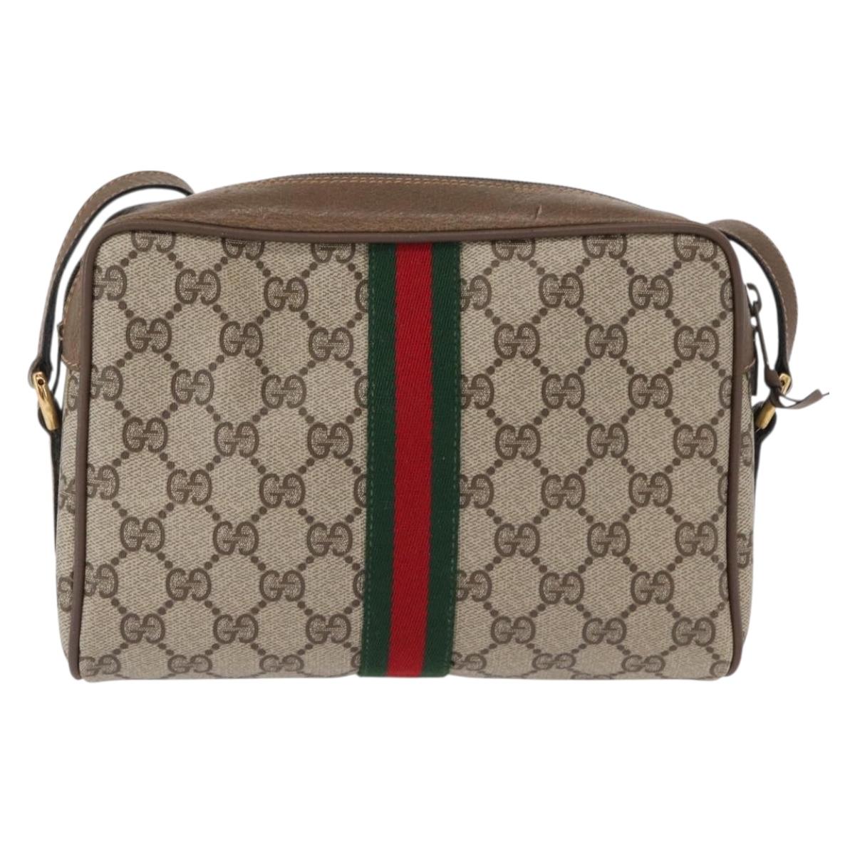 GUCCI GG Supreme Web Sherry Line Bag PVC Beige Gold 98 02 004 Auth SW1946
