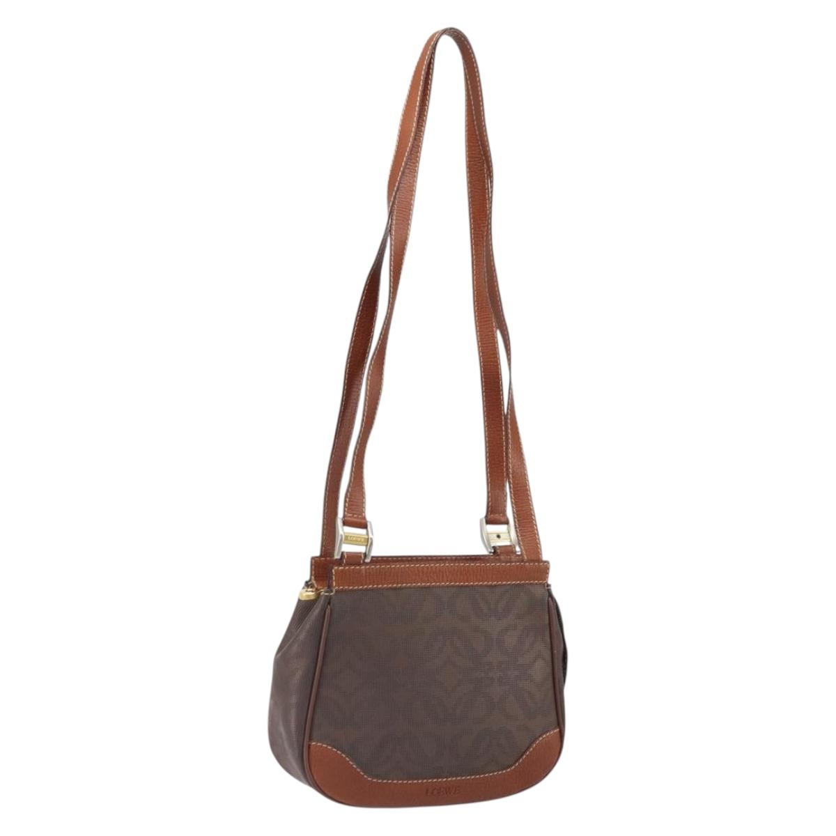 LOEWE Anagram Shoulder Bag PVC Brown Gold Auth SW1947