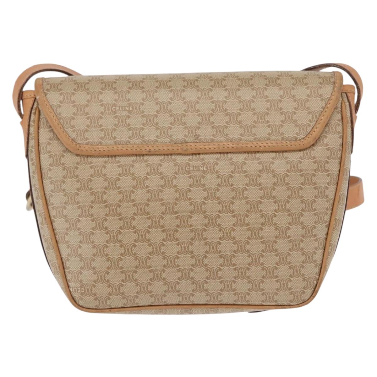 CELINE Macadam Canvas Shoulder Bag PVC Beige Gold Auth SW1963