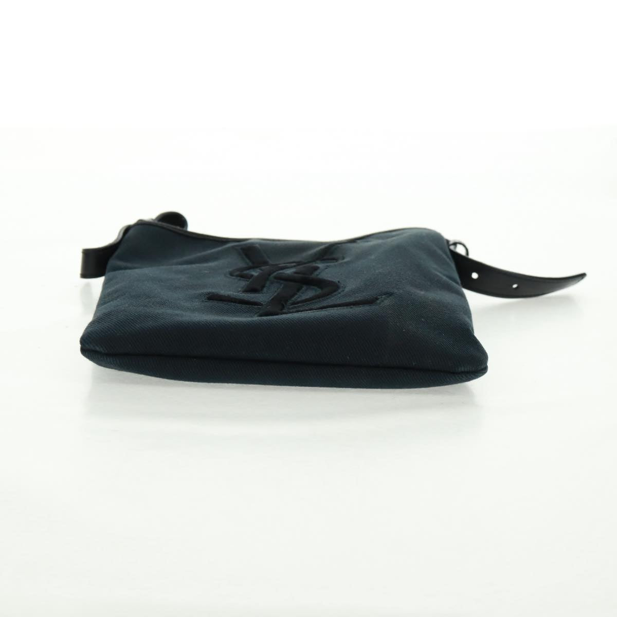 SAINT LAURENT Shoulder Bag Canvas Black Silver Auth SW1966V