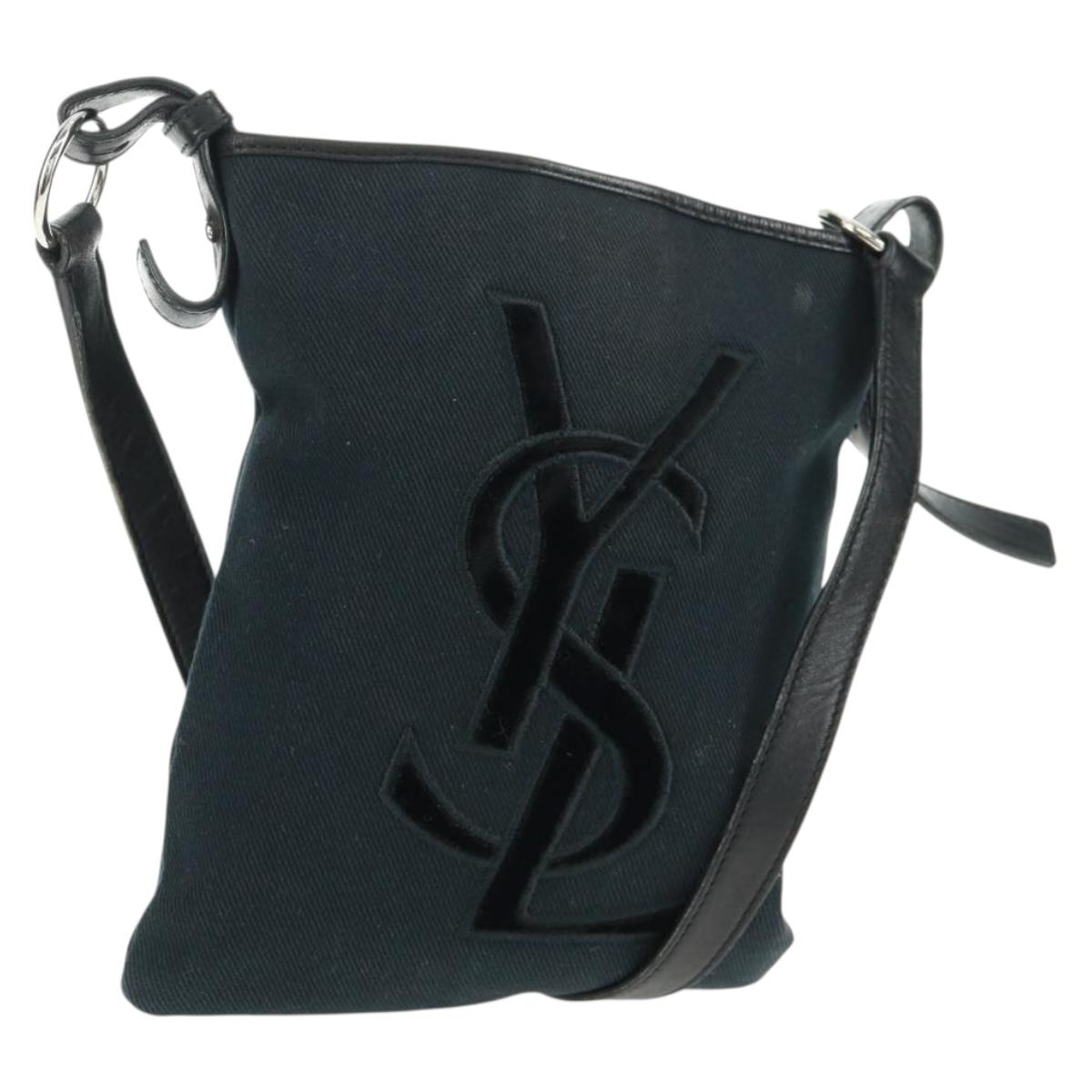 SAINT LAURENT Shoulder Bag Canvas Black Silver Auth SW1966V