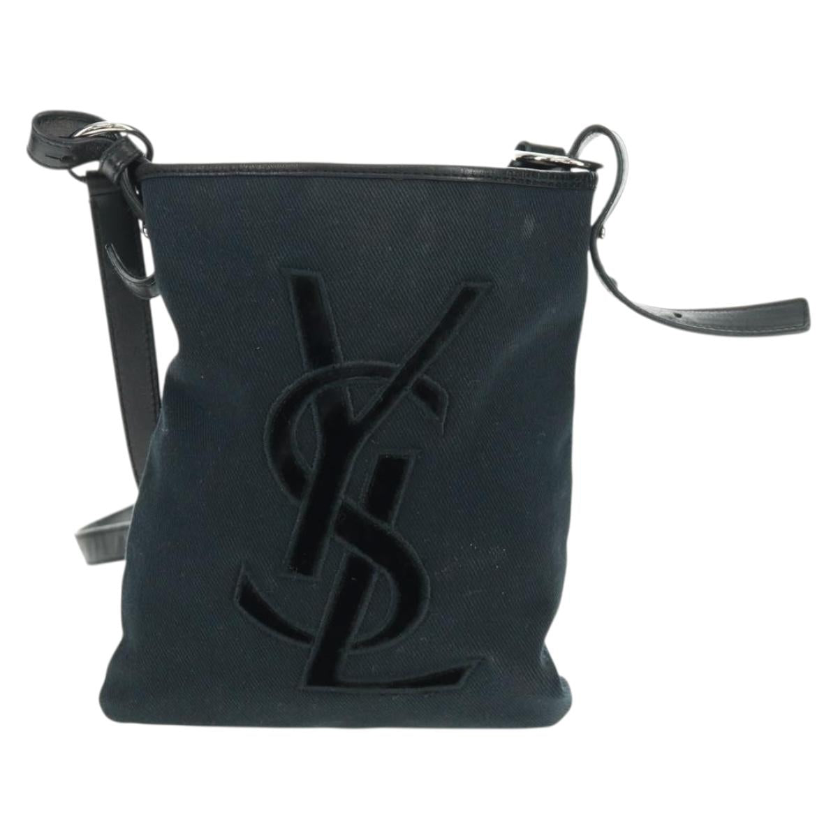 SAINT LAURENT Shoulder Bag Canvas Black Silver Auth SW1966V