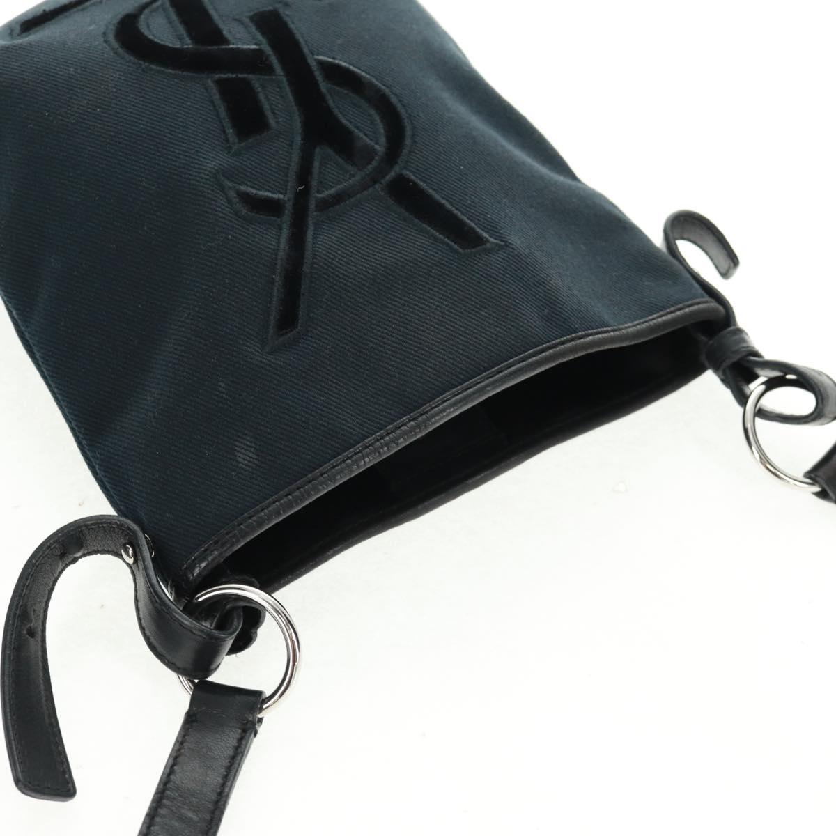SAINT LAURENT Shoulder Bag Canvas Black Silver Auth SW1966V