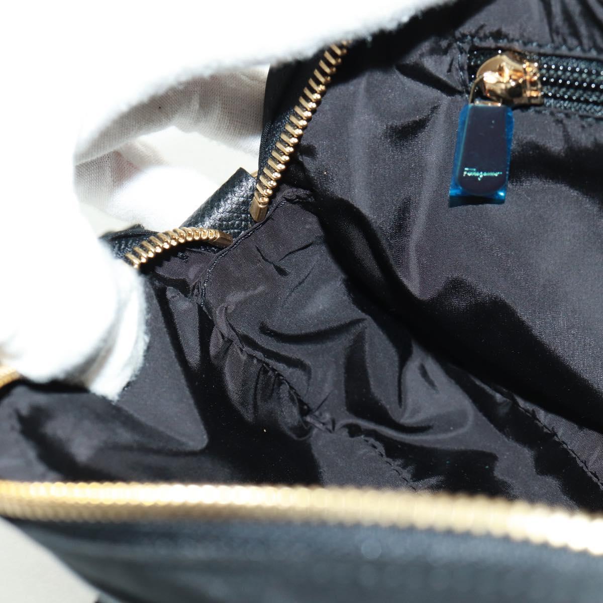Salvatore Ferragamo Shoulder Bag Nylon Black Gold Auth SW1967V