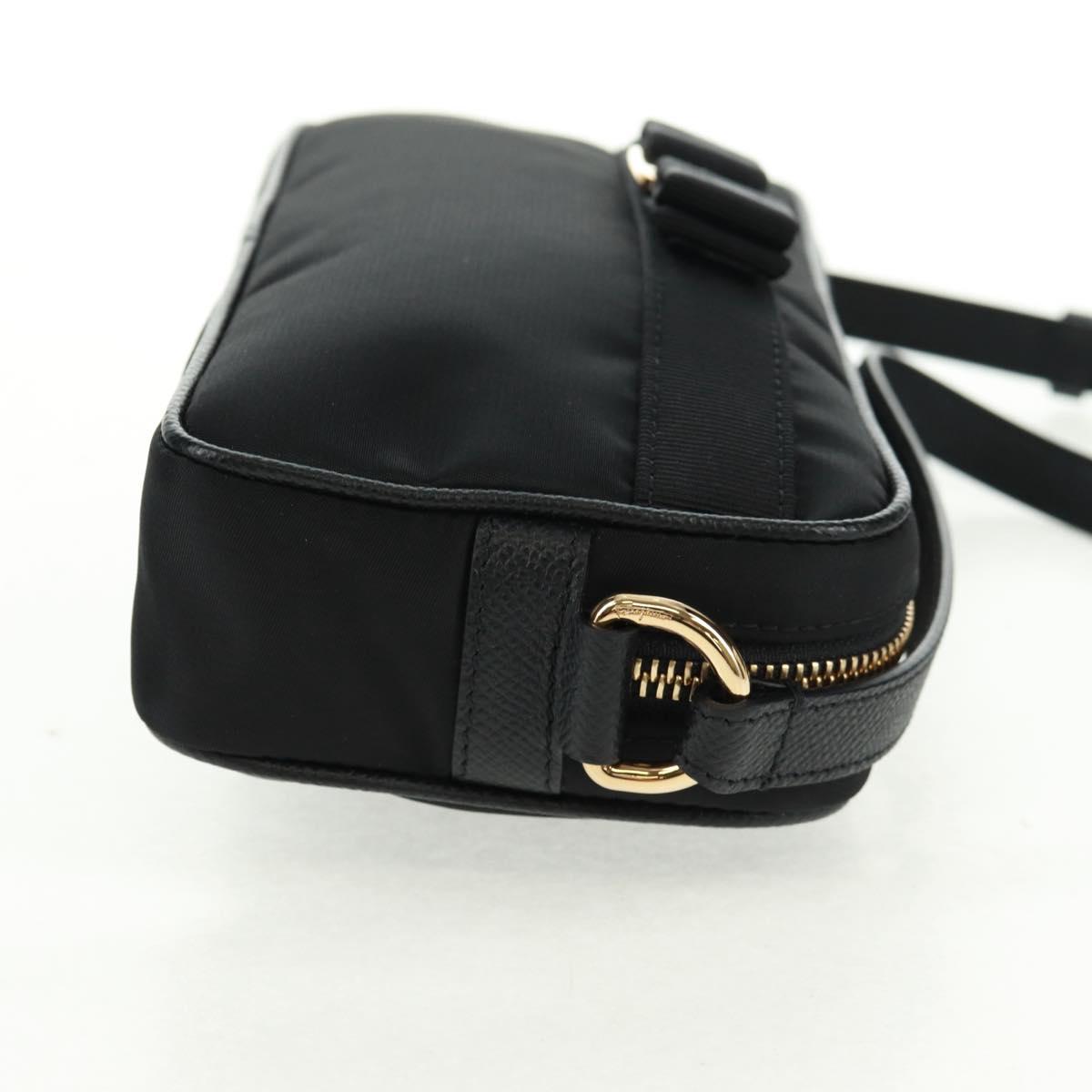 Salvatore Ferragamo Shoulder Bag Nylon Black Gold Auth SW1967V