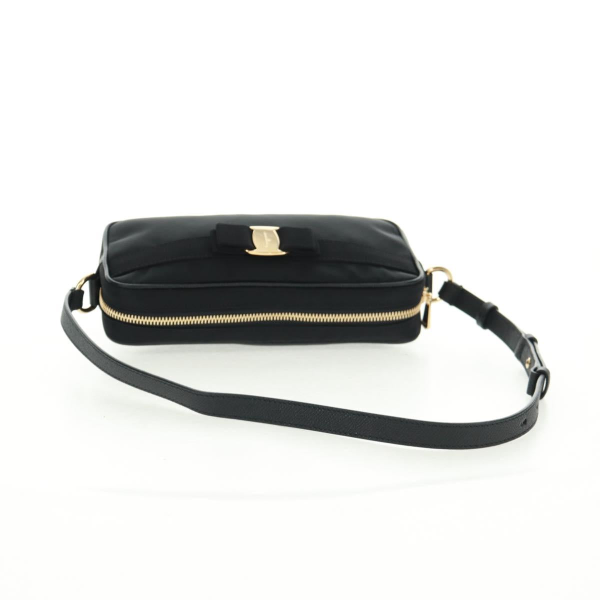 Salvatore Ferragamo Shoulder Bag Nylon Black Gold Auth SW1967V