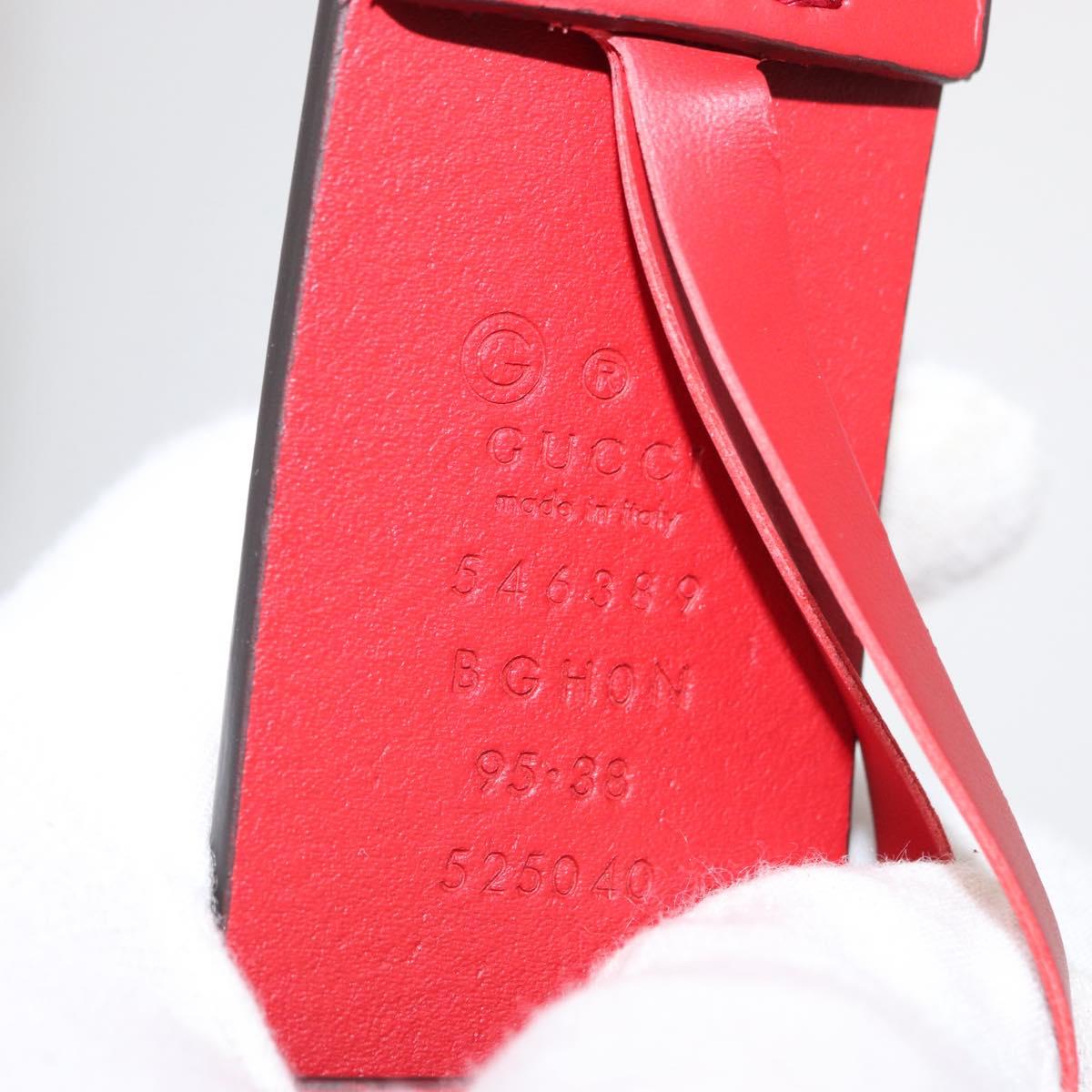 GUCCI Interlocking G Belt Leather 42.9"" Red Silver 546389 Auth SW1972V