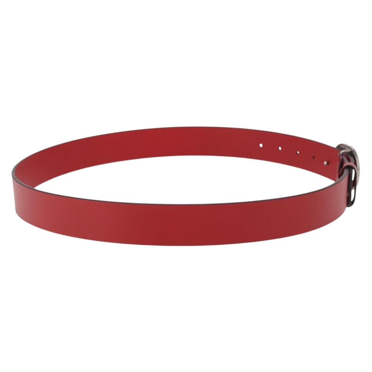 GUCCI Interlocking G Belt Leather 42.9"" Red Silver 546389 Auth SW1972V