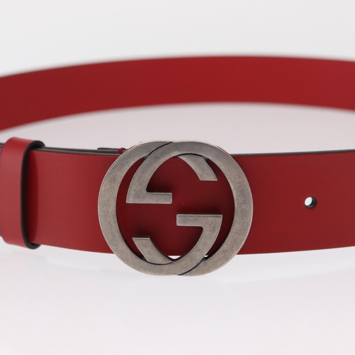GUCCI Interlocking G Belt Leather 42.9"" Red Silver 546389 Auth SW1972V
