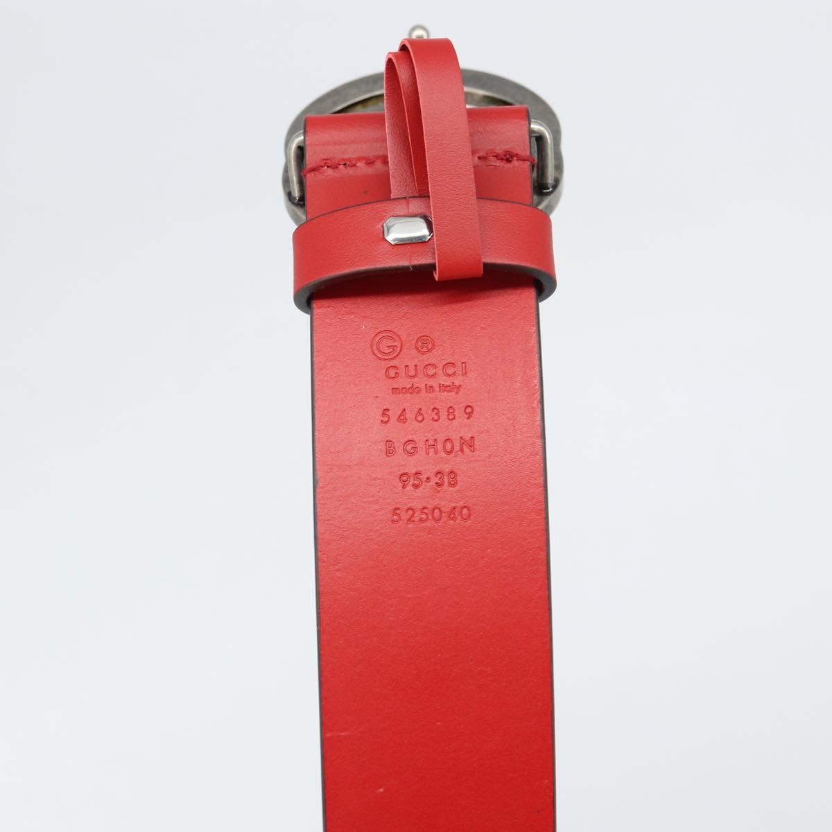 GUCCI Interlocking G Belt Leather 42.9"" Red Silver 546389 Auth SW1973V