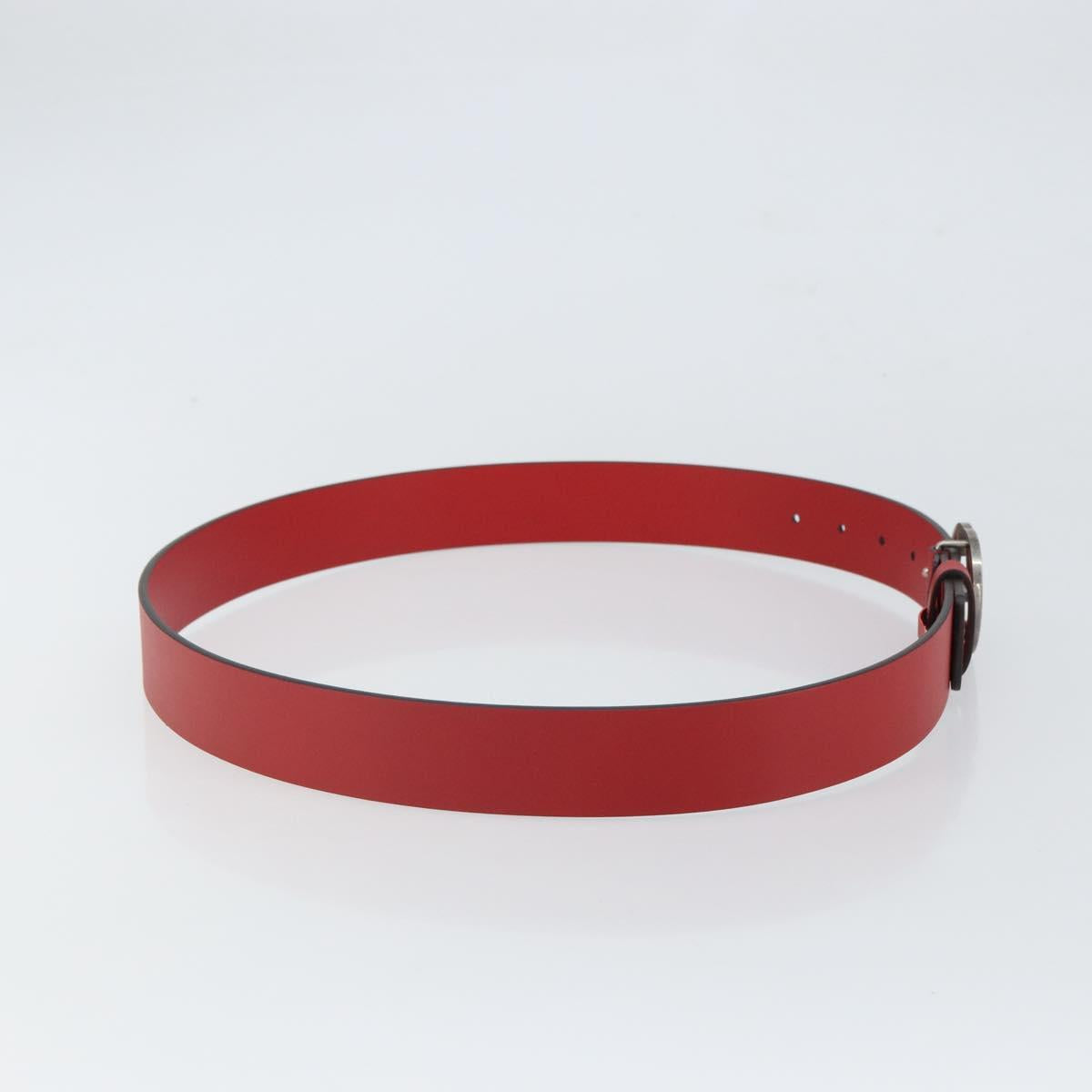 GUCCI Interlocking G Belt Leather 42.9"" Red Silver 546389 Auth SW1973V