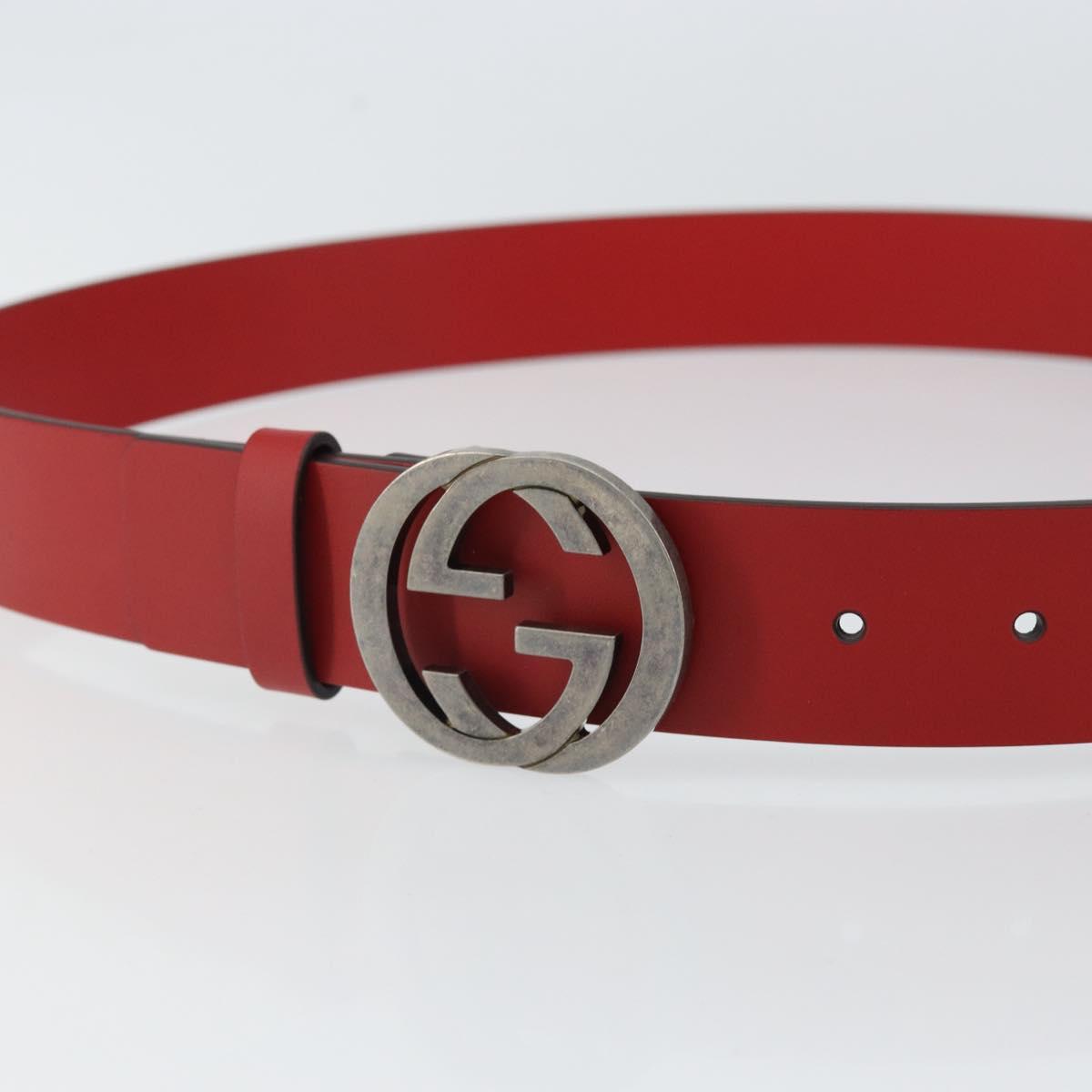 GUCCI Interlocking G Belt Leather 42.9"" Red Silver 546389 Auth SW1973V