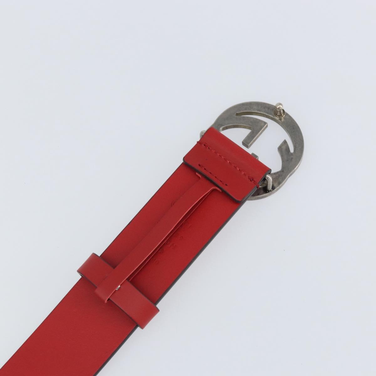 GUCCI Interlocking G Belt Leather 42.9"" Red Silver 546389 Auth SW1973V