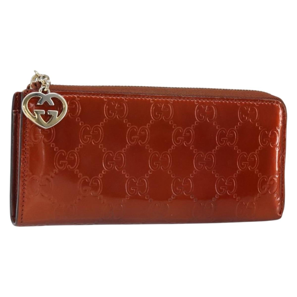 GUCCI GG Canvas Shiny Guccissima Wallet Patent leather Orange 295671 Auth SW1979